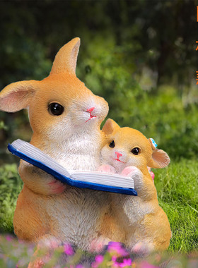 创意可爱母子兔摆件景观庭院花园树脂动物店面装饰幼儿园温馨摆设