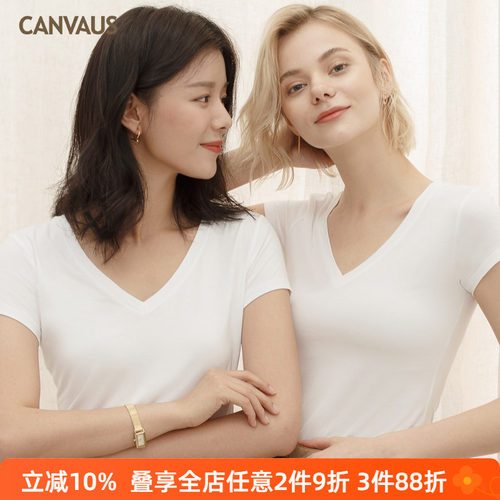 莫代尔短袖v领t恤显瘦