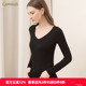多宝仕春秋弹力黑色v领打底衫 女白色肌底内搭上衣鸡心领秋衣t恤