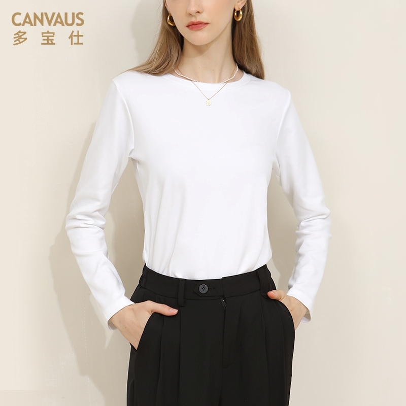 多宝仕长袖圆领宽松纯色打底衫