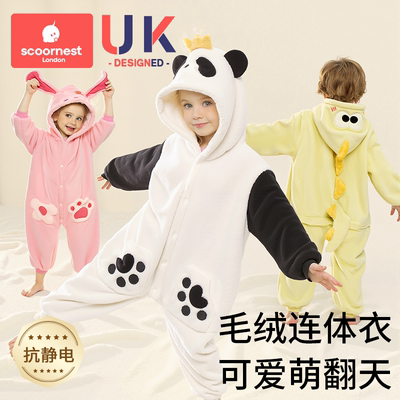 儿童卡通毛绒连体睡衣春秋冬款