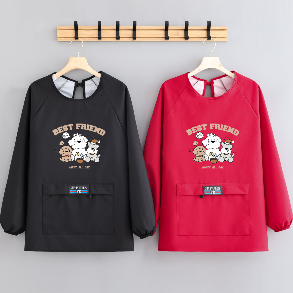 外穿长袖防水防油小个子短款围裙