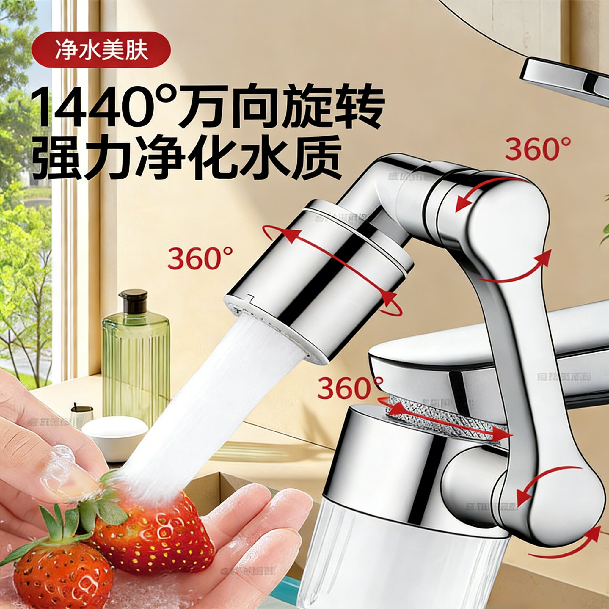 洗脸盆水龙头过滤器卫生间机械臂万向延伸滤水器自来水防溅净水器