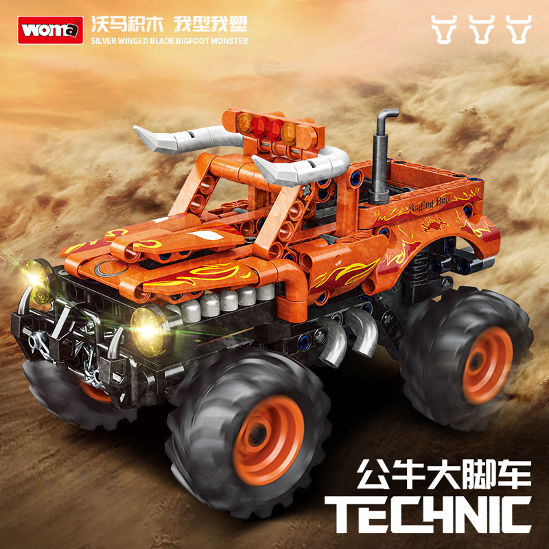 沃马越野车积木机械组装回力汽车模型儿童益智拼装玩具男孩子礼物