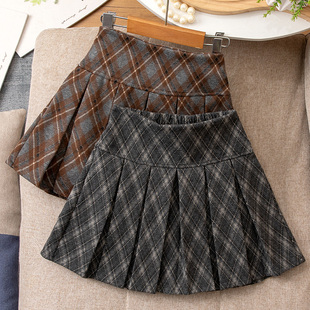 女童半身裙百褶裙冬季新款儿童洋气格子百搭女孩裙子秋冬短裙外穿
