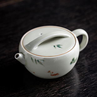 汉瓦壶陶瓷家用泡茶器礼盒 手绘岁寒三友茶壶单壶草木灰泡茶壶日式