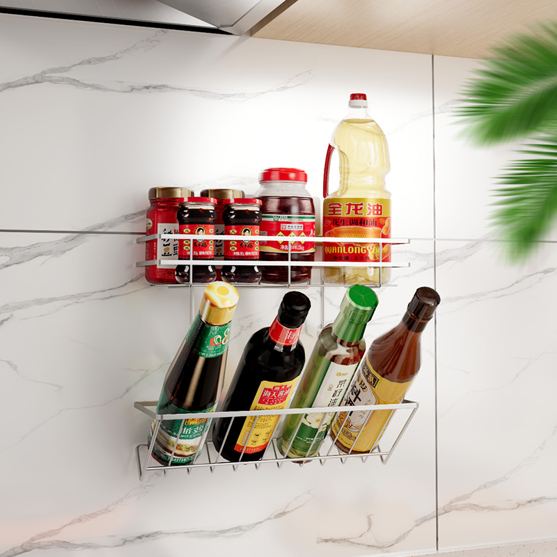 304不锈钢双层调料架免打孔壁挂