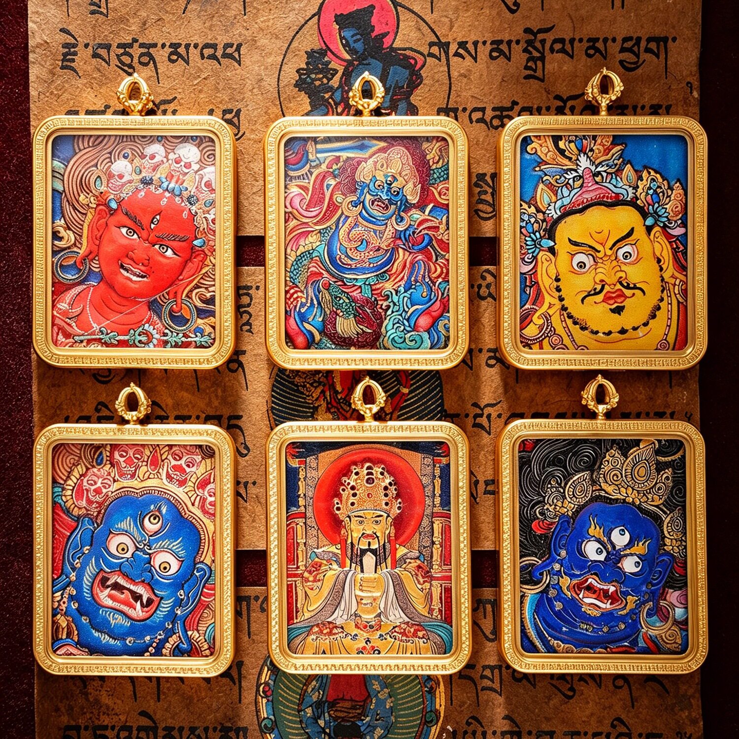藏式香灰擦擦立体唐卡吊坠佛牌项链黑财黄财神大黑天五爷白度母