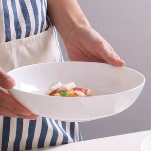 景德镇家用纯白盘子炒菜盘深菜8.5英寸陶瓷汤盘简约骨瓷餐盘深盘