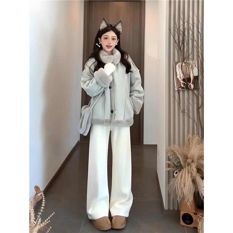 2025冬新款皮毛一体外套女环保水貂毛绒麂皮机车服韩系宽松高级感