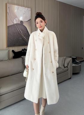 2025冬季新款皮毛一体外套女中长款双排扣环保水貂绒皮草立领大衣