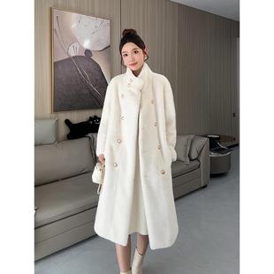 2025冬季新款皮毛一体外套女中长款双排扣环保水貂绒皮草立领大衣