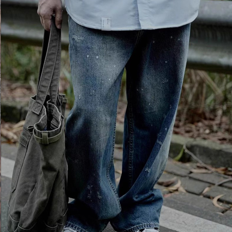 长裤泼墨秋季日系阔腿牛仔裤