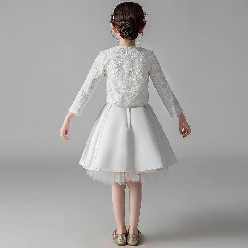 花童婚礼小女孩礼服女童公主裙冬天高端儿童钢琴演奏服加厚冬季白