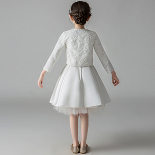 花童婚礼小女孩礼服女童公主裙冬天高端儿童钢琴演奏服加厚冬季白