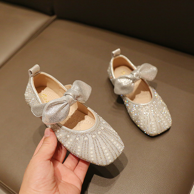 女童银色公主鞋钢琴模特走秀礼服