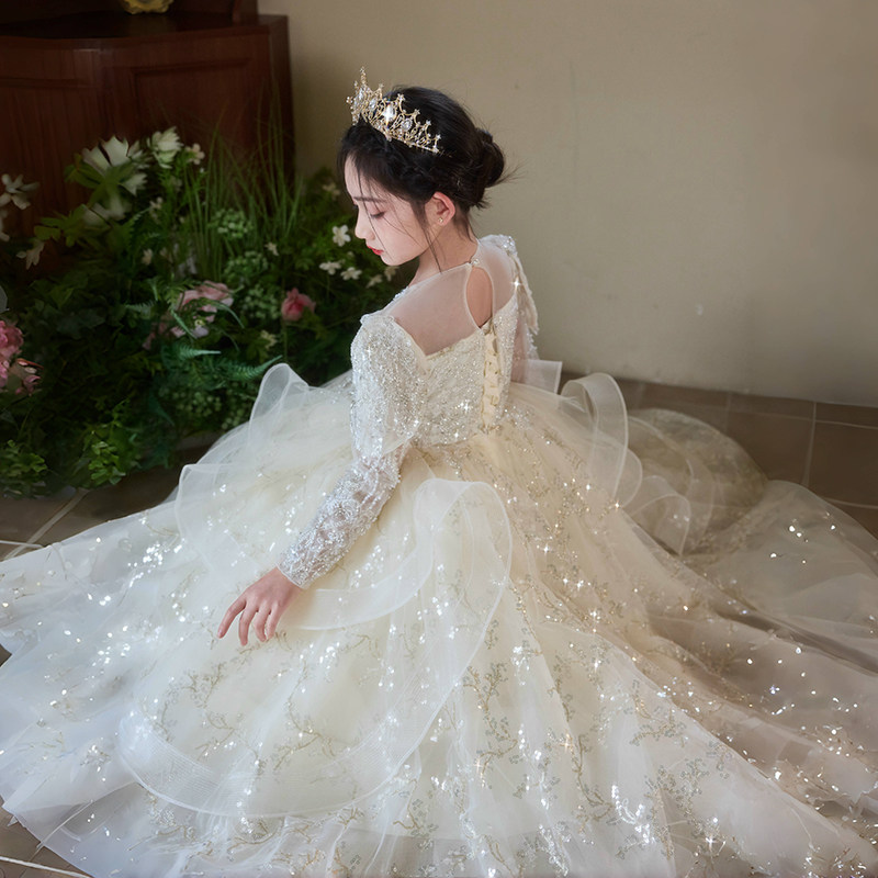 花童礼服女童公主裙婚礼女孩儿童十岁生日主持高端钢琴演奏演出服