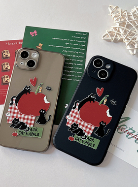 降雨幾率原创适用iphone15max13pro苹果14手机壳黑猫可爱华为mate60p50安卓全包软壳