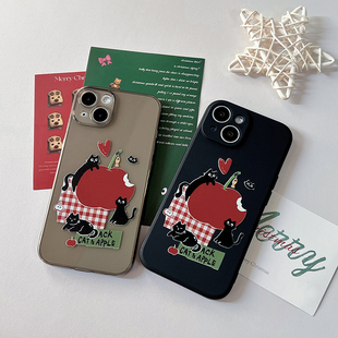 降雨幾率原创适用iphone15max13pro苹果14手机壳黑猫可爱华为mate60p50安卓全包软壳