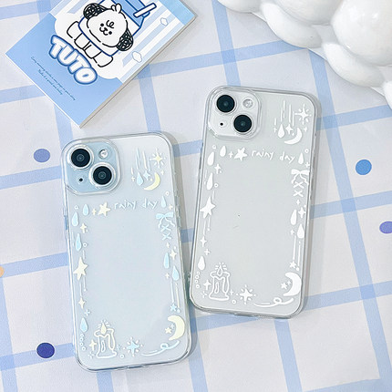 降雨几率原创适用苹果17promax15iPhone16手机壳简约ins放小卡星月华为mate70p80安卓全包透明软壳