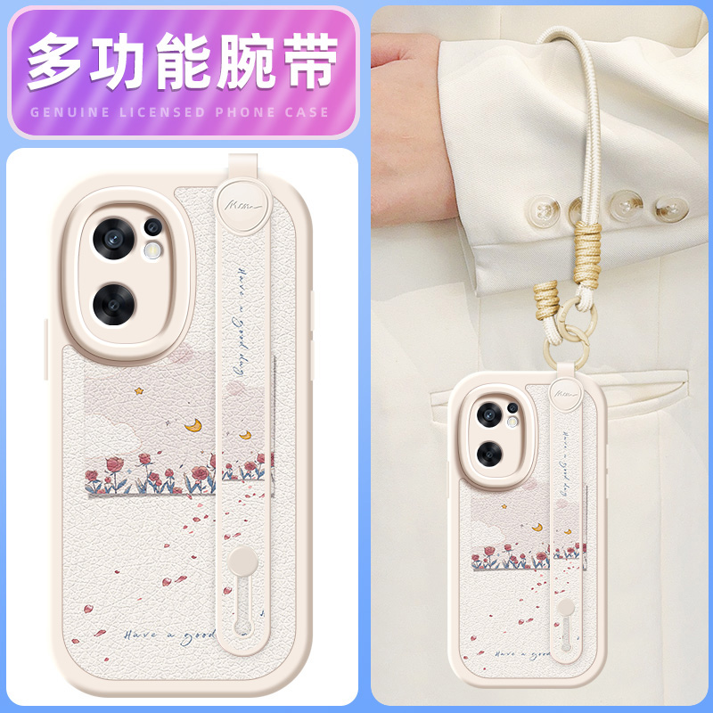 星球玫瑰适用opporeno7手机壳Reno6pro小羊皮reno5/4/3新款5K腕带斜挎挂绳可背4se女款5G软壳oppo网红硅胶