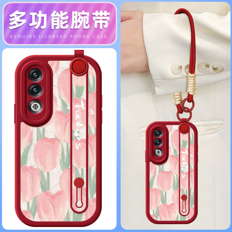 粉色花朵适用OPPOK12手机壳k11/k11x小羊皮k10pro新款k10x腕带斜挎挂绳k7女款k12硅胶oppok11可背oppo网红k10