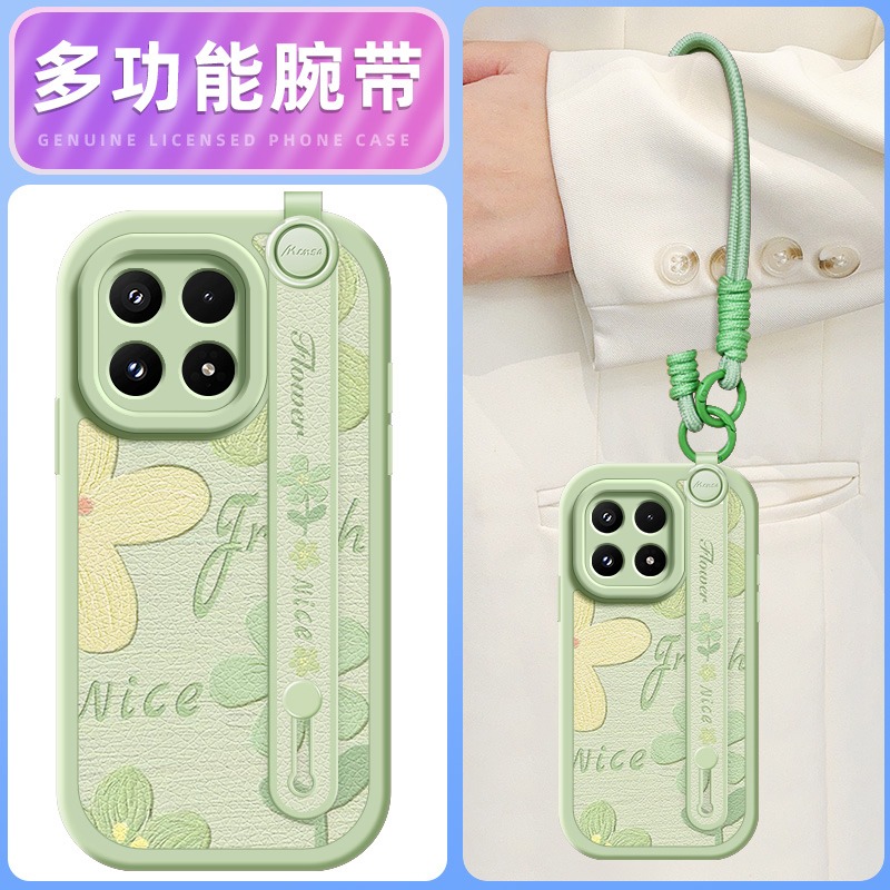 油画绿花适用iqoo15手机壳新款vivo iqoo15保护套腕带挂绳斜挎可背iq0015女款卡通可爱小羊皮防摔全包镜头