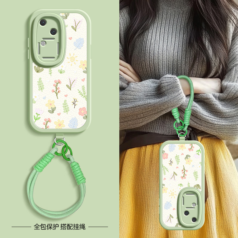 小碎花适用vivos20手机壳s19pro保护套s17新款s18e春夏斜挎挂绳可背vivo女款s17e网红s18硅胶软壳por外壳