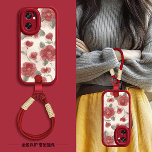 红玫瑰花适用opporeno7手机壳Reno6pro保护套reno5/4/3新款5K新春新年挂绳可背4se女款5G软壳oppo网红硅胶