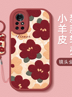油画红花适用华为nova7手机壳女nova10pro新款硅胶nova6/8/9小羊皮8se活力版/5G防摔nova5/4/5ipro/5t/5z男