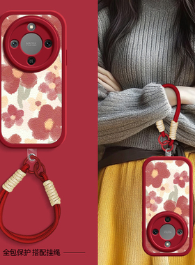 红色花瓣适用荣耀X70手机壳新款华为荣耀x70保护套小羊皮夏天斜挎挂绳可背卡通可爱超薄高级感外壳