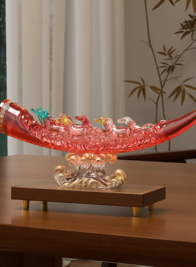 八骏雄风招财马摆件新中式客厅玄关博古架装饰板办公室摆设