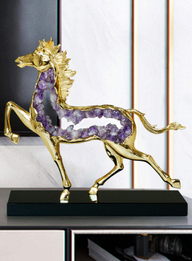 现代简约镂空紫水晶马摆件