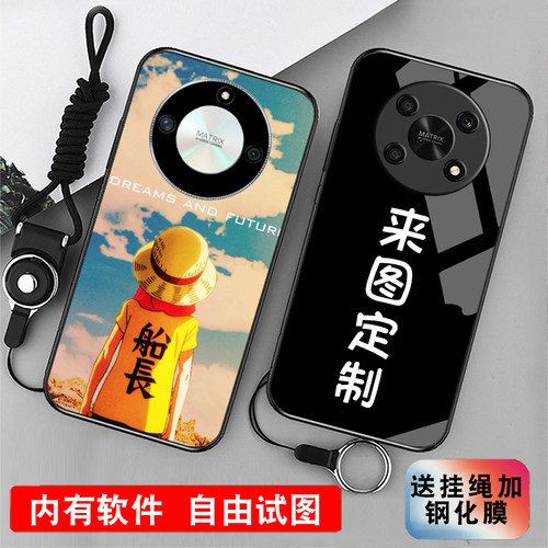 适用于华为荣耀x30/x70/x30i/x40i/x40/x50/x60来图定制max手机壳se钢化玻璃壳gt夜光i液态硅胶软壳透明照片