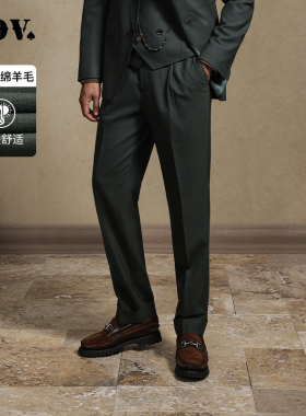 JDV春秋新品商场同款绿色绵羊毛西裤男士修身直筒长裤WPF4001