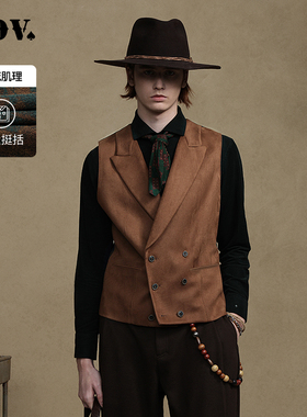 JDV男装春秋新品商场同款咖啡色男士休闲马甲双排扣坎肩WCV4111