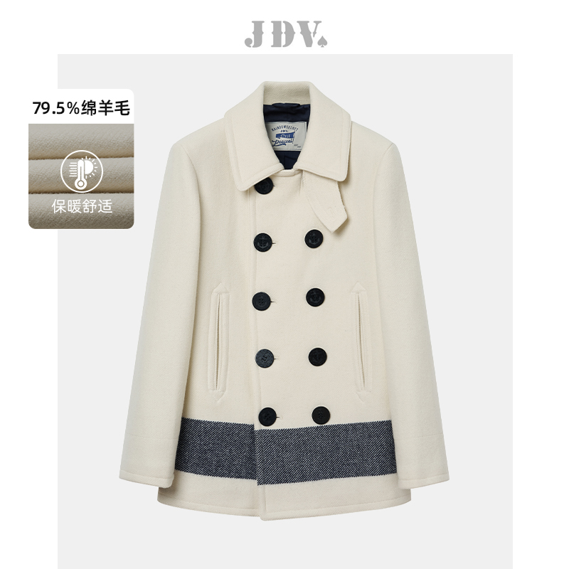 JDV商场同款白色绵羊毛混纺大衣