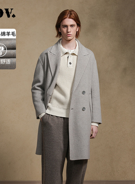 JDV商场同款秋冬新款米色男士戗驳领双排扣羊毛呢大衣男装WCO4517
