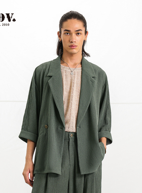 JDV商场同款春秋季新款男装绿色平驳领西装短袖西服外套SMS50W8