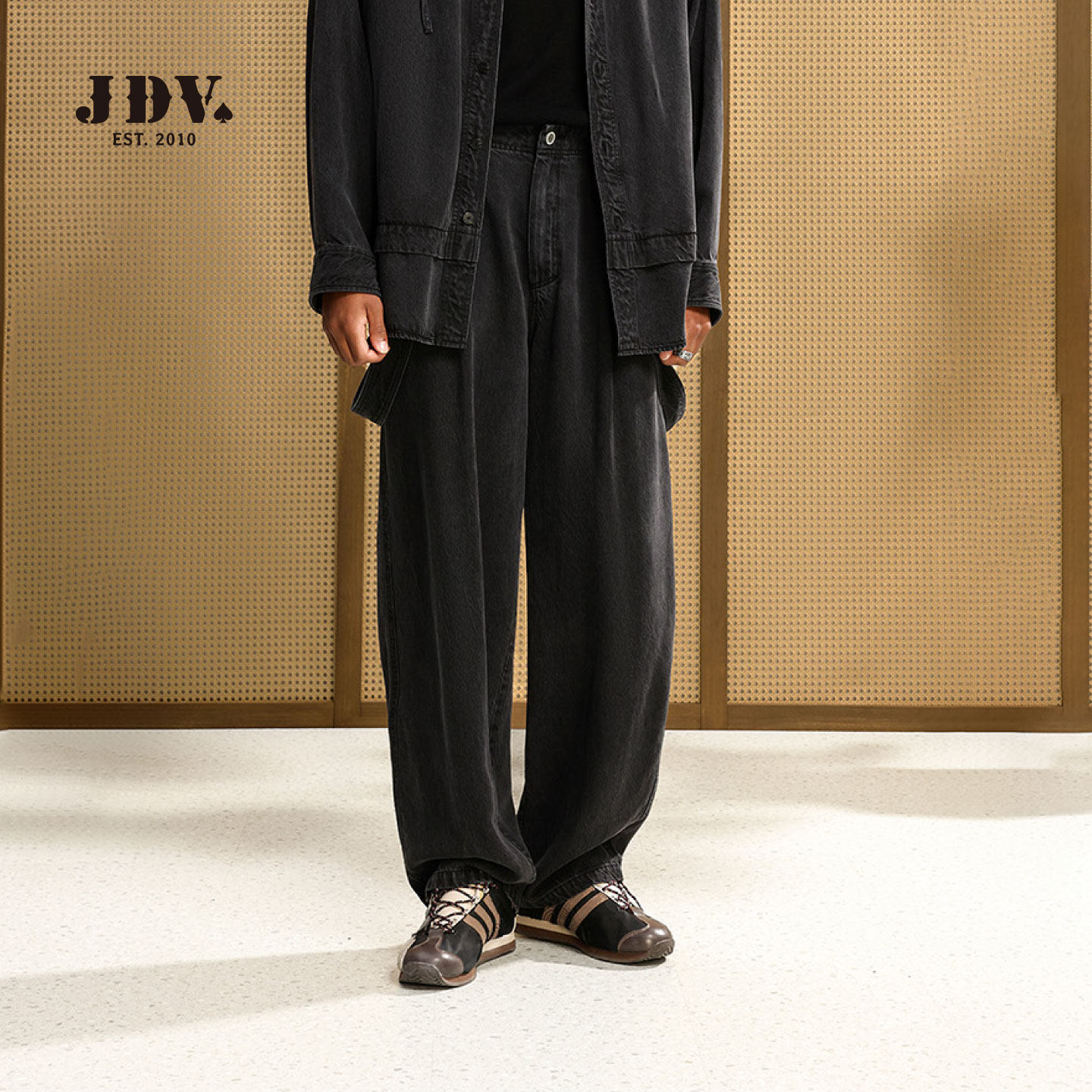 JDV商场同款深灰色可拆卸背带裤2026年春季水洗阔腿牛仔裤SPRAW17