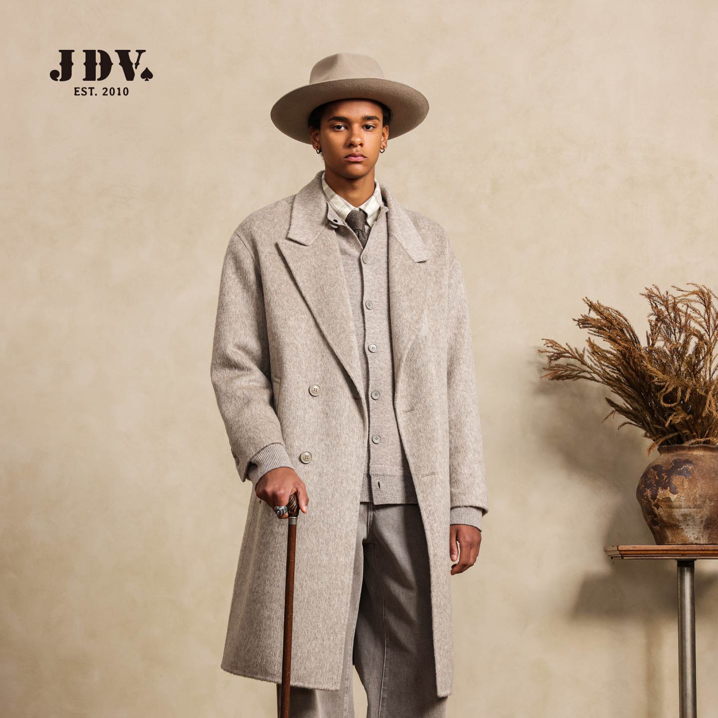 JDV复古双排扣大衣2025冬季新款