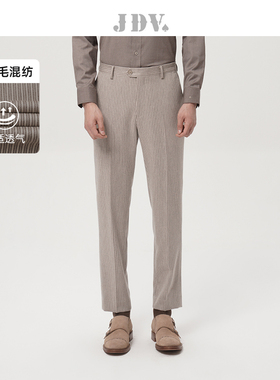 JDV男装商场同款春秋新款浅咖条纹通勤绵羊毛正装西裤长裤WPF3012