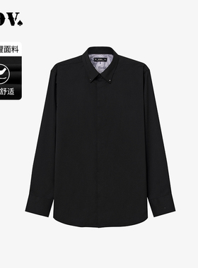 JDV男装春秋新品商场同款黑色基础款长袖衬衫正装上衣WIF4302