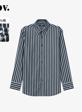JDV男装春秋新品商场同款蓝色条纹纯棉正装衬衫上衣WIF4304