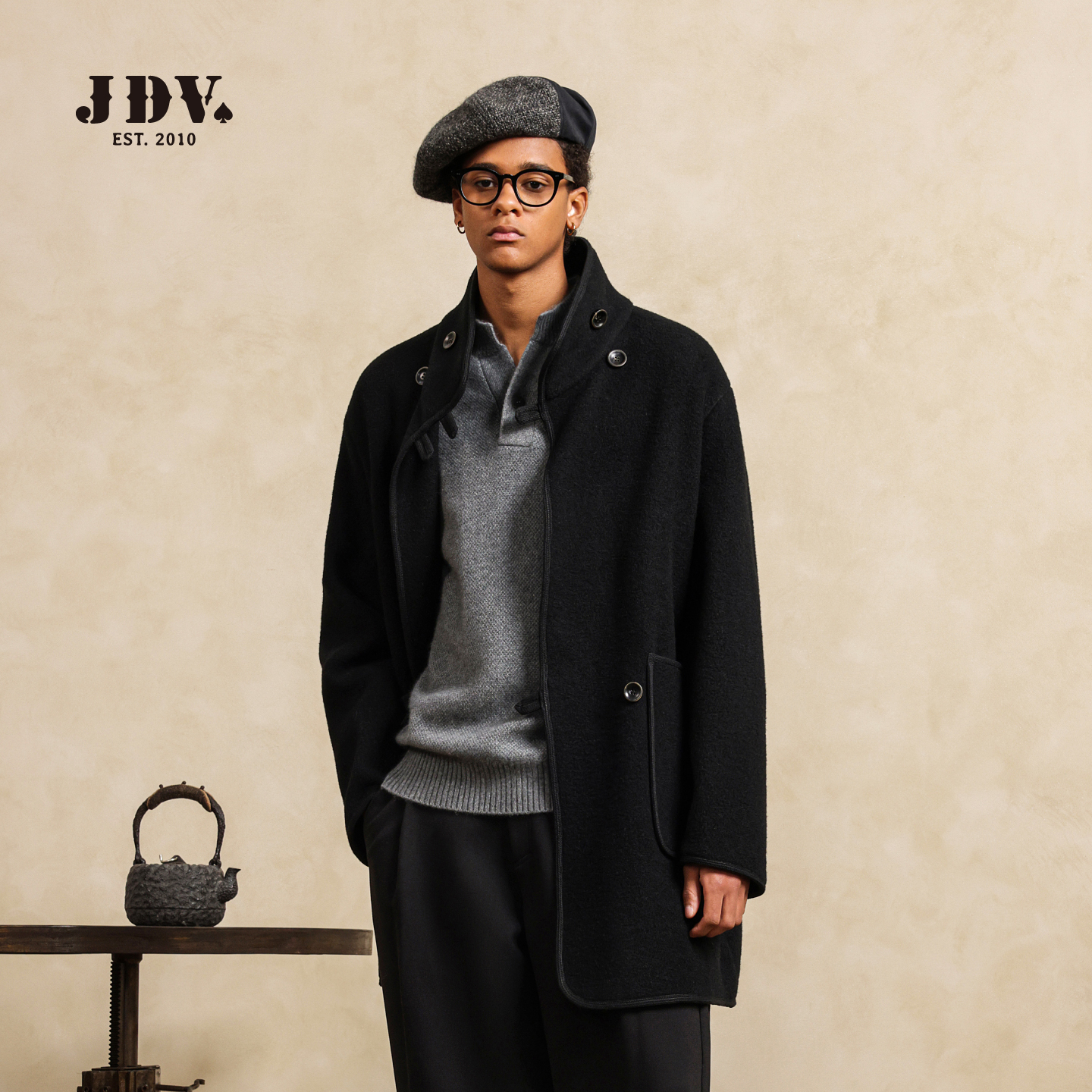 JDV男装立领宽领毛呢大衣