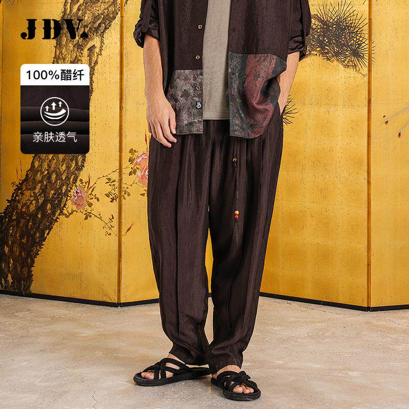JDV男装商场同款夏季新款男士棕色醋纤宽松休闲裤子