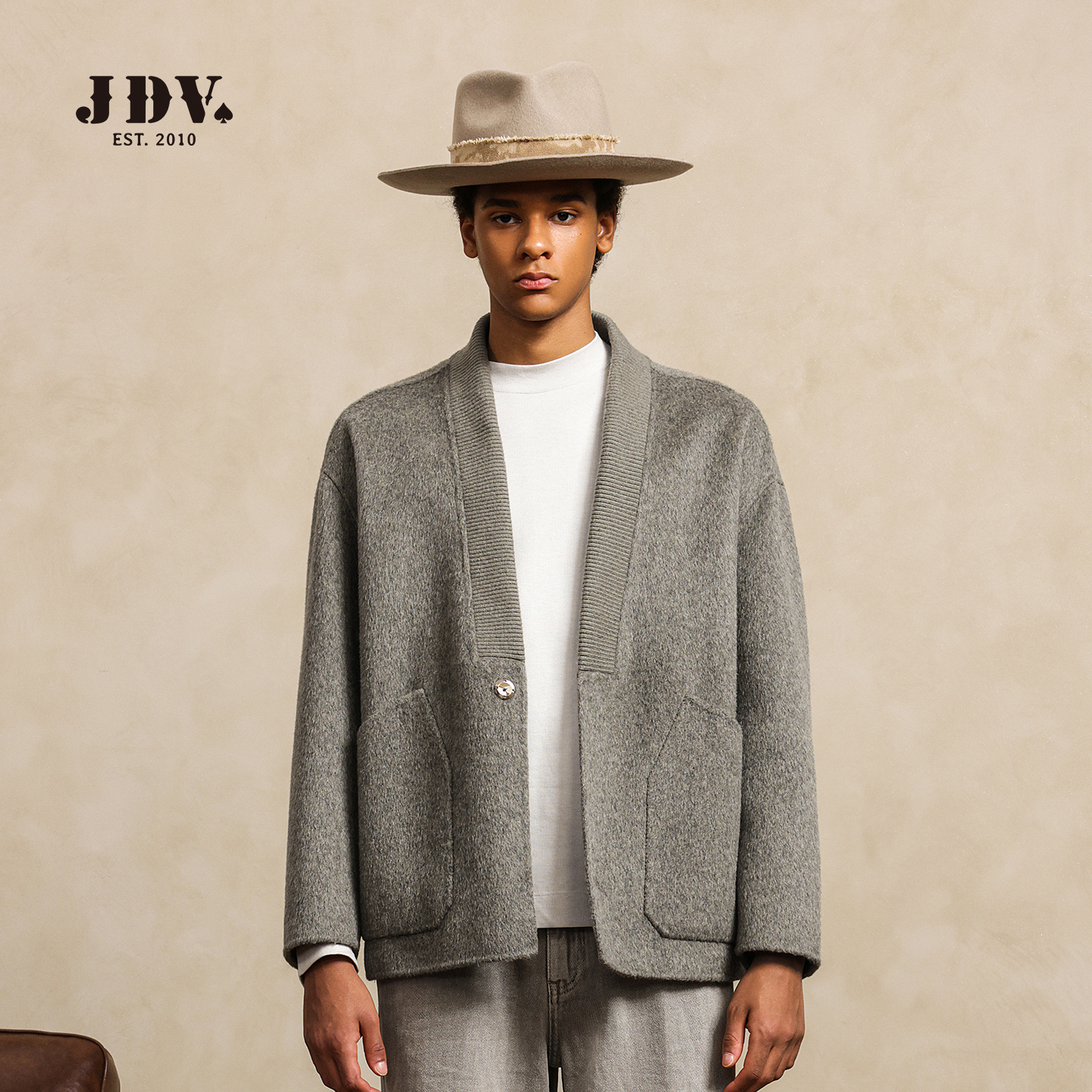 JDV商场同款纯羊毛短款大衣2025年秋冬休闲宽松老钱风毛呢外套