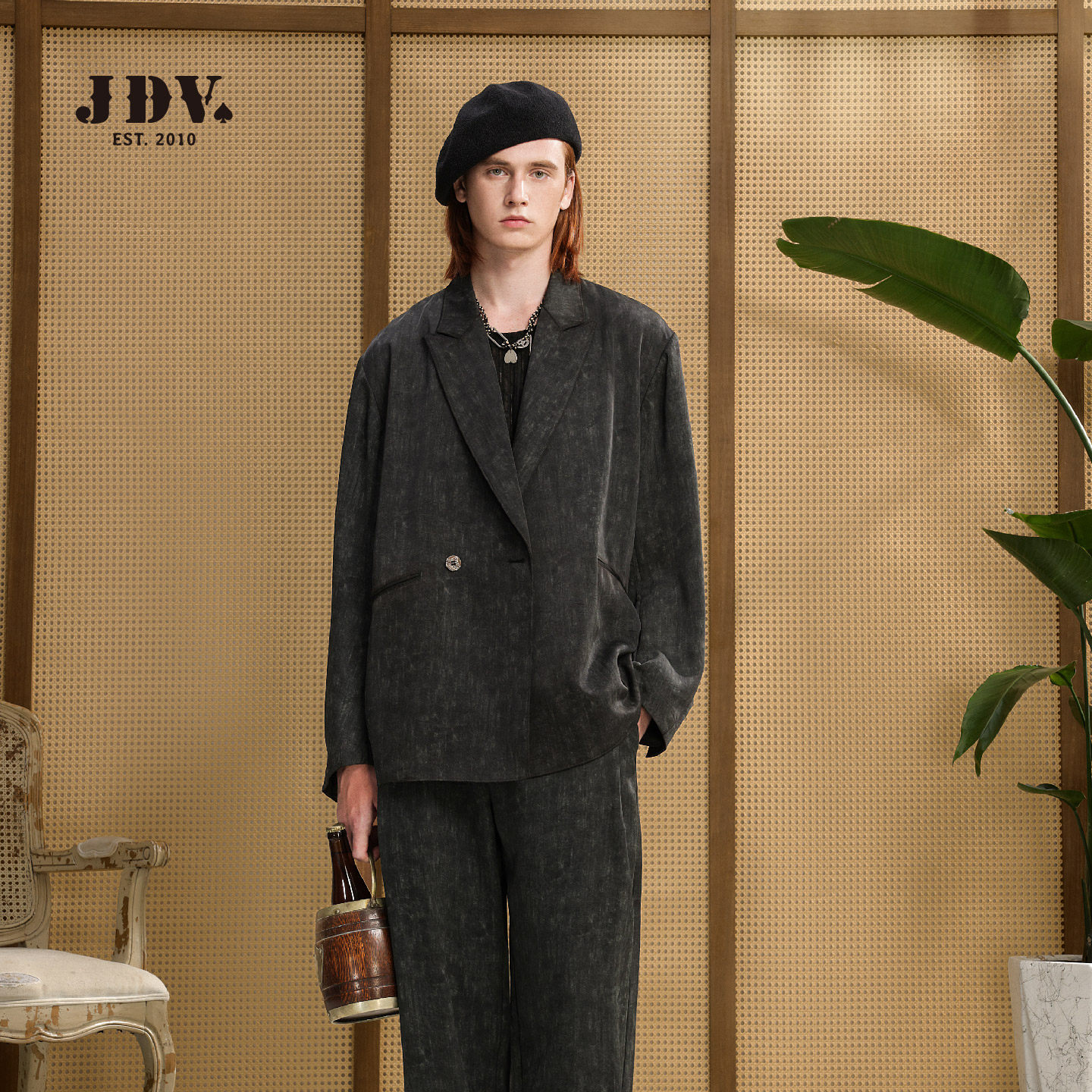 JDV商场同款廓形休闲西服2026春季新品哑光缎面西装外套男SMJAP00