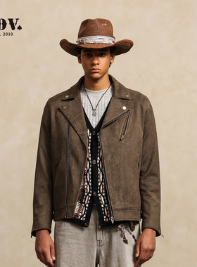 JDV男装美式复古麂皮绒夹克秋季新款翻领经典修身机车外套WJK5376