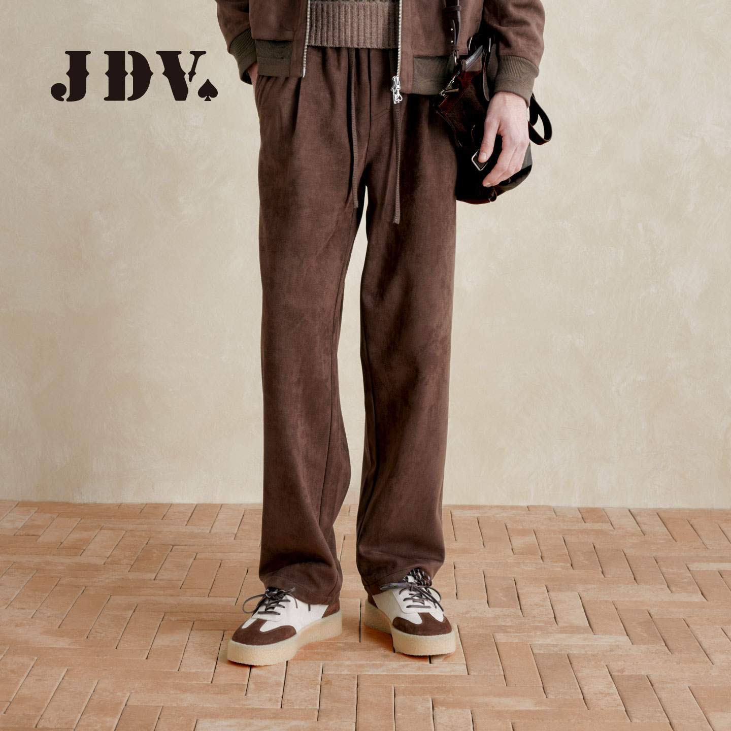 JDV商城同款麂皮绒阔腿休闲裤男2026秋季新品复古垂感卫裤WPLAW77